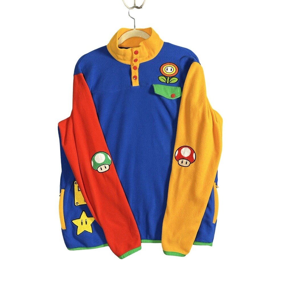 Nintendo Super Mario Icons Fleece Pullover Color blocked BoxLunch M